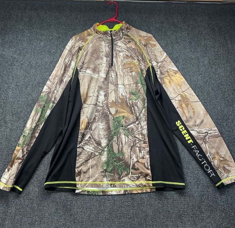 Realtree Scent Factor 1/4 Zip Pullover Size L Camo Hunting Shirt